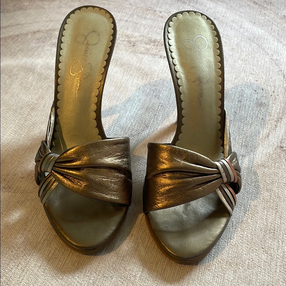 Fun Metallic Bronze Slide Sandals